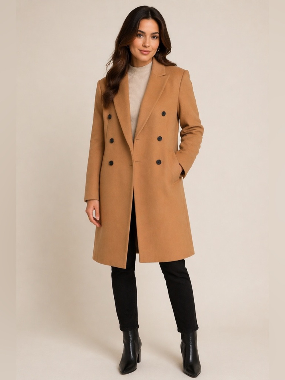 Club Monaco Camel Double Breasted Coat XL Longline Lined Classic - Very Good